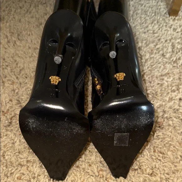 Versace Black Over the Knee Boots with Gold Medallion - Picture 9 of 9